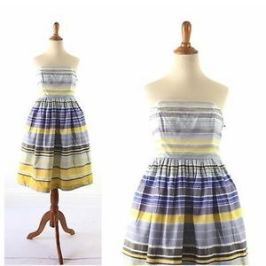 Anthropologie Maeve Vintage Striped Strapless Dress Blue 0